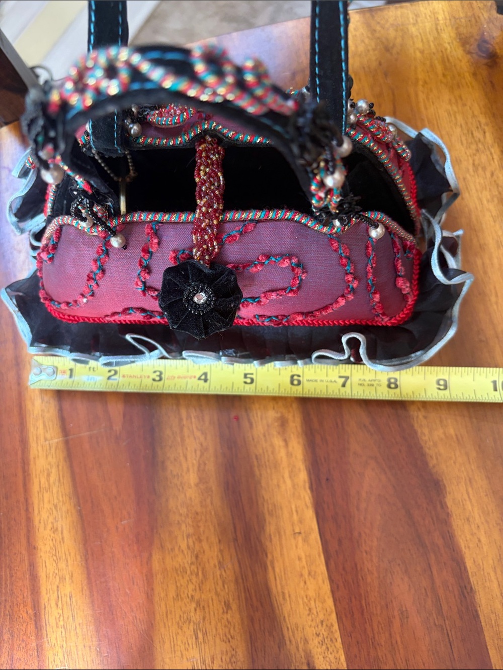 Mary Frances Embellished Red & Black Women's Handbag - Picture 11 of 14